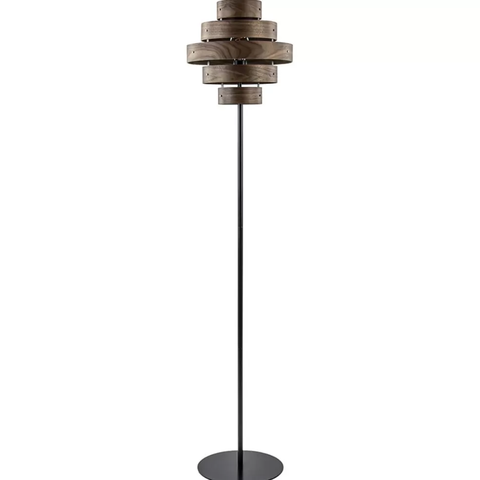 Online Straluma Retro vloerlamp zwart met walnoot houten kap