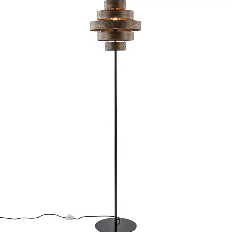 Online Straluma Retro vloerlamp zwart met walnoot houten kap