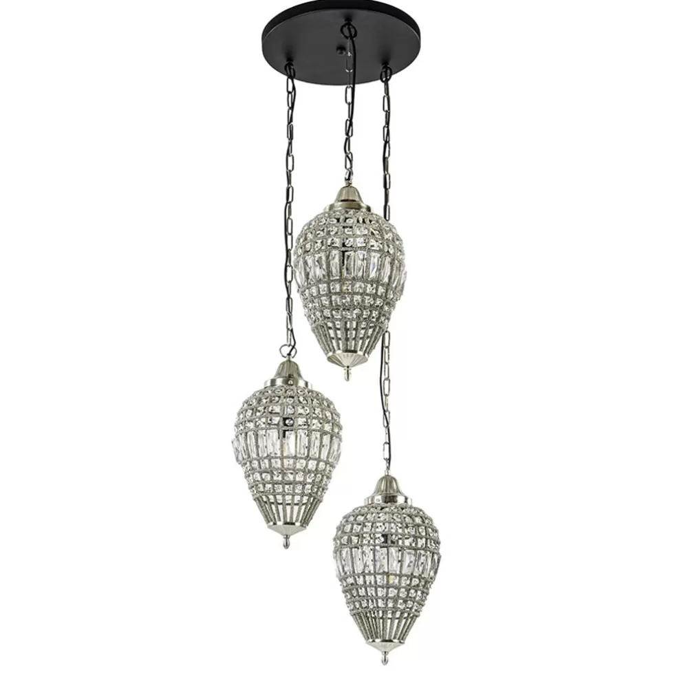 Sale Straluma Ronde 3-lichts hanglamp Charlene nikkel/kristal