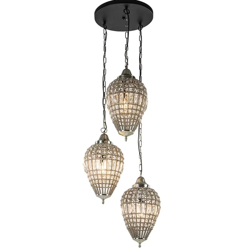 Sale Straluma Ronde 3-lichts hanglamp Charlene nikkel/kristal