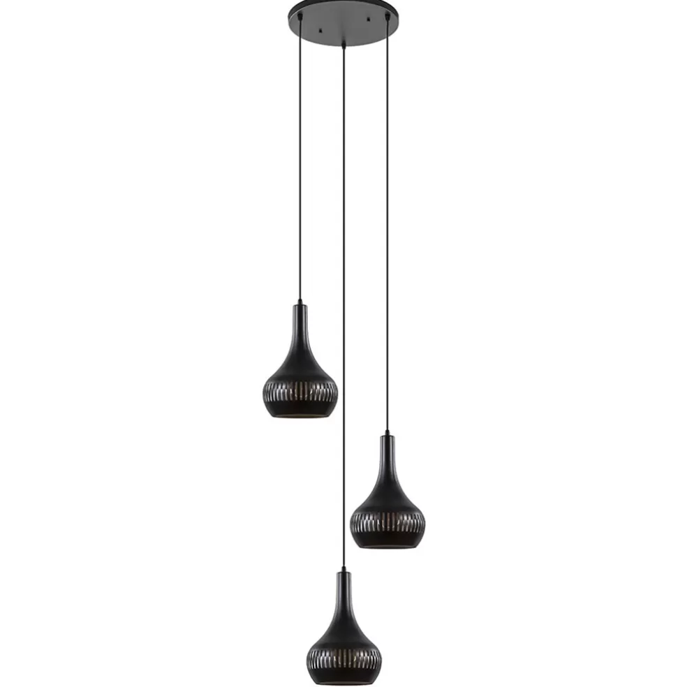 Hot Straluma Ronde 3-lichts hanglamp mat zwart met goud