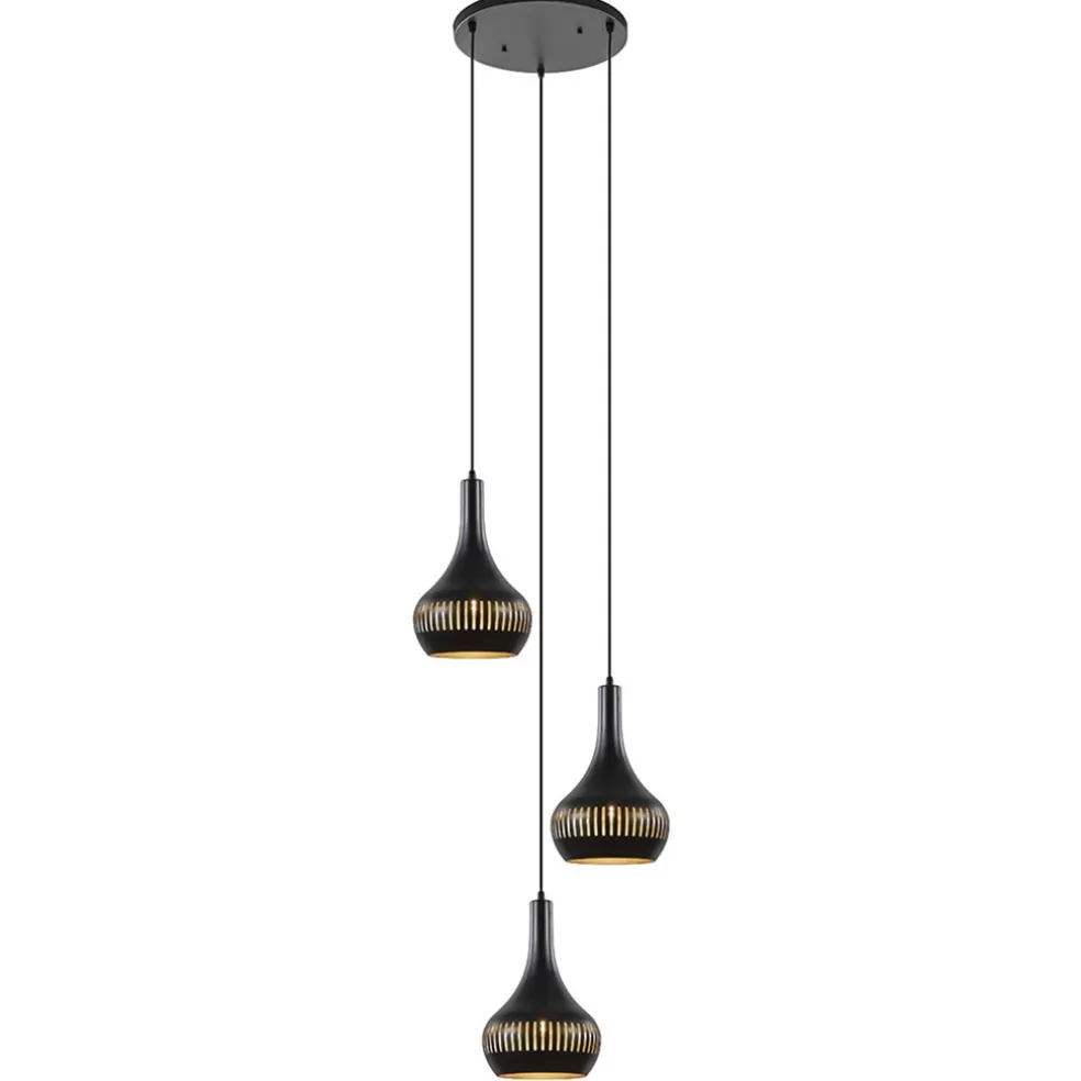 Hot Straluma Ronde 3-lichts hanglamp mat zwart met goud