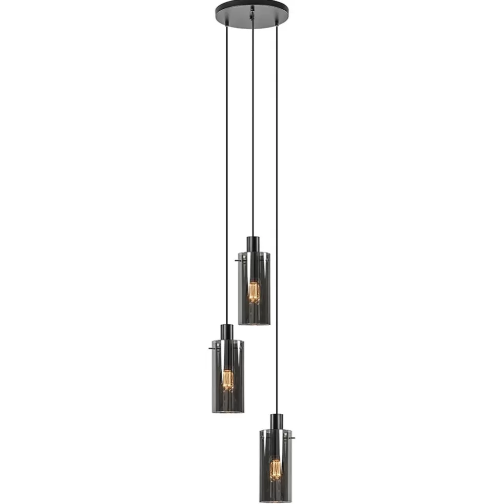 Cheap Straluma Ronde 3-lichts hanglamp met cilinder smoke glas