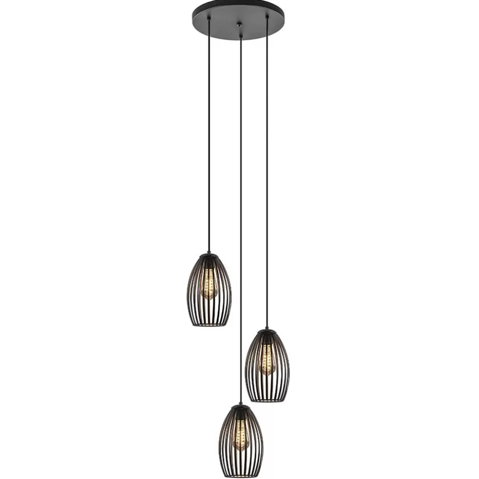 Sale Straluma Ronde 3-lichts hanglamp met draadkappen mat zwart