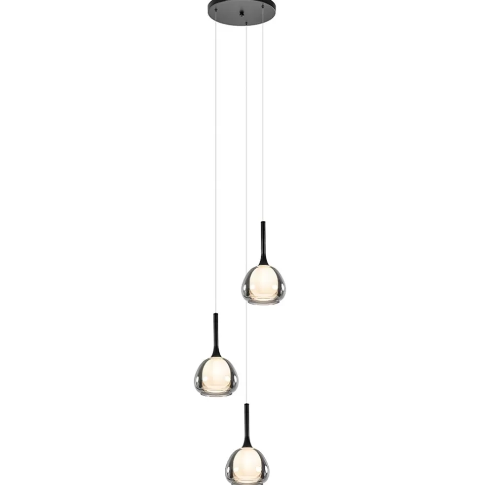 Hot Straluma Ronde 3-lichts hanglamp zwart met smoke glas