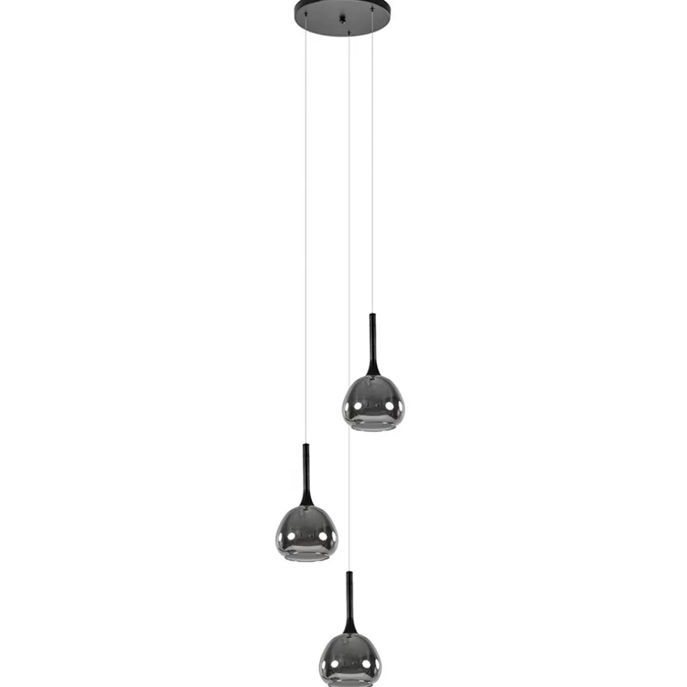 Hot Straluma Ronde 3-lichts hanglamp zwart met smoke glas