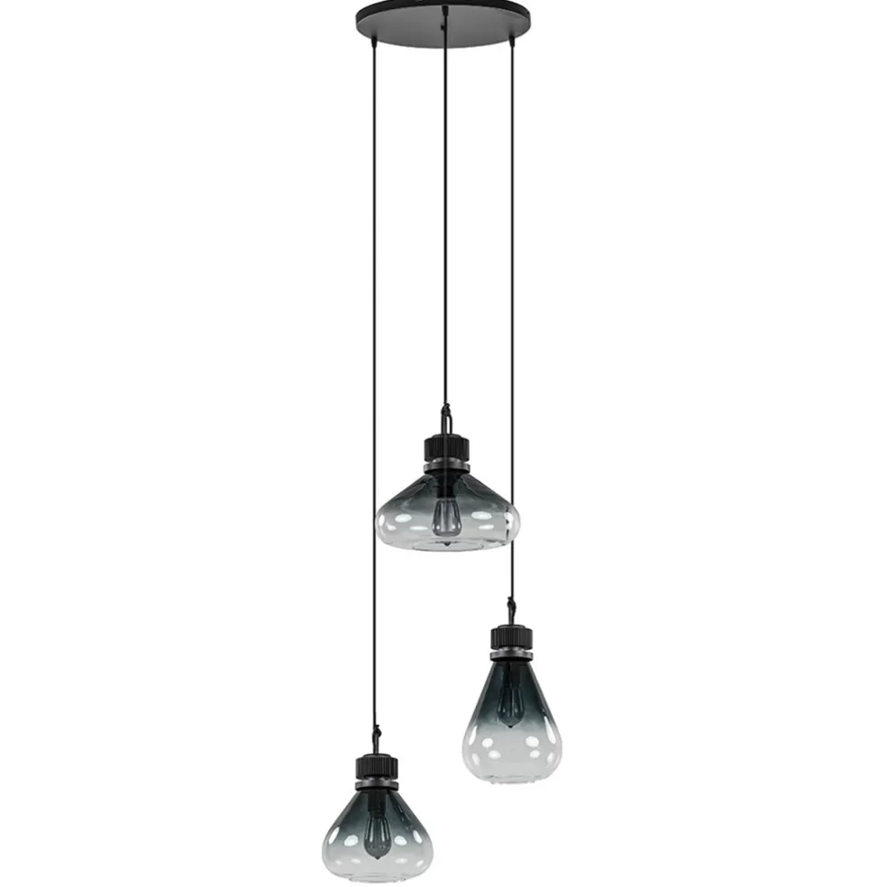 Discount Straluma Ronde 3-lichts hanglamp zwart met smoke/helder glas