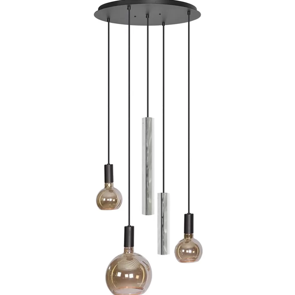 Outlet Straluma Ronde 5-lichts hanglamp zwart met nikkel