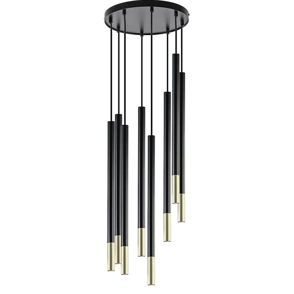 Outlet Straluma Ronde 8-lichts hanglamp cilinders zwart goud