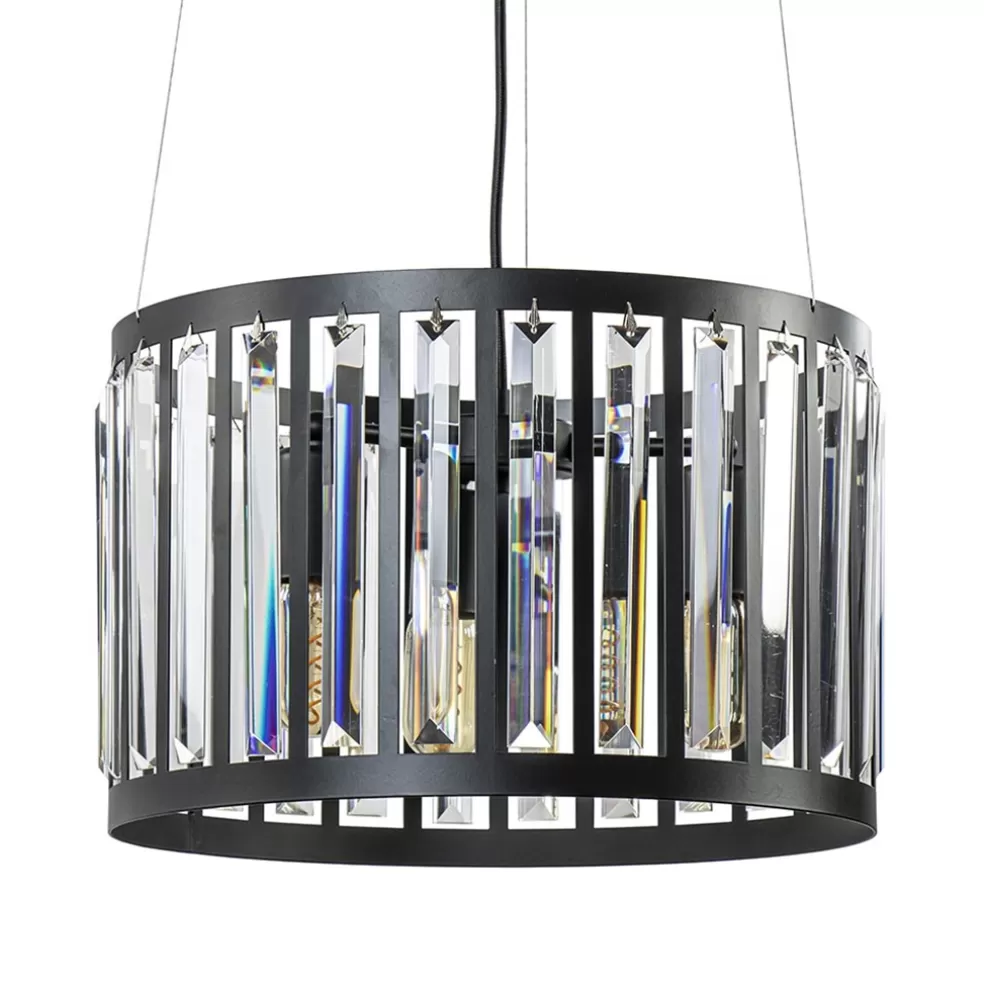 New Straluma Ronde hanglamp mat zwart met kristalglas