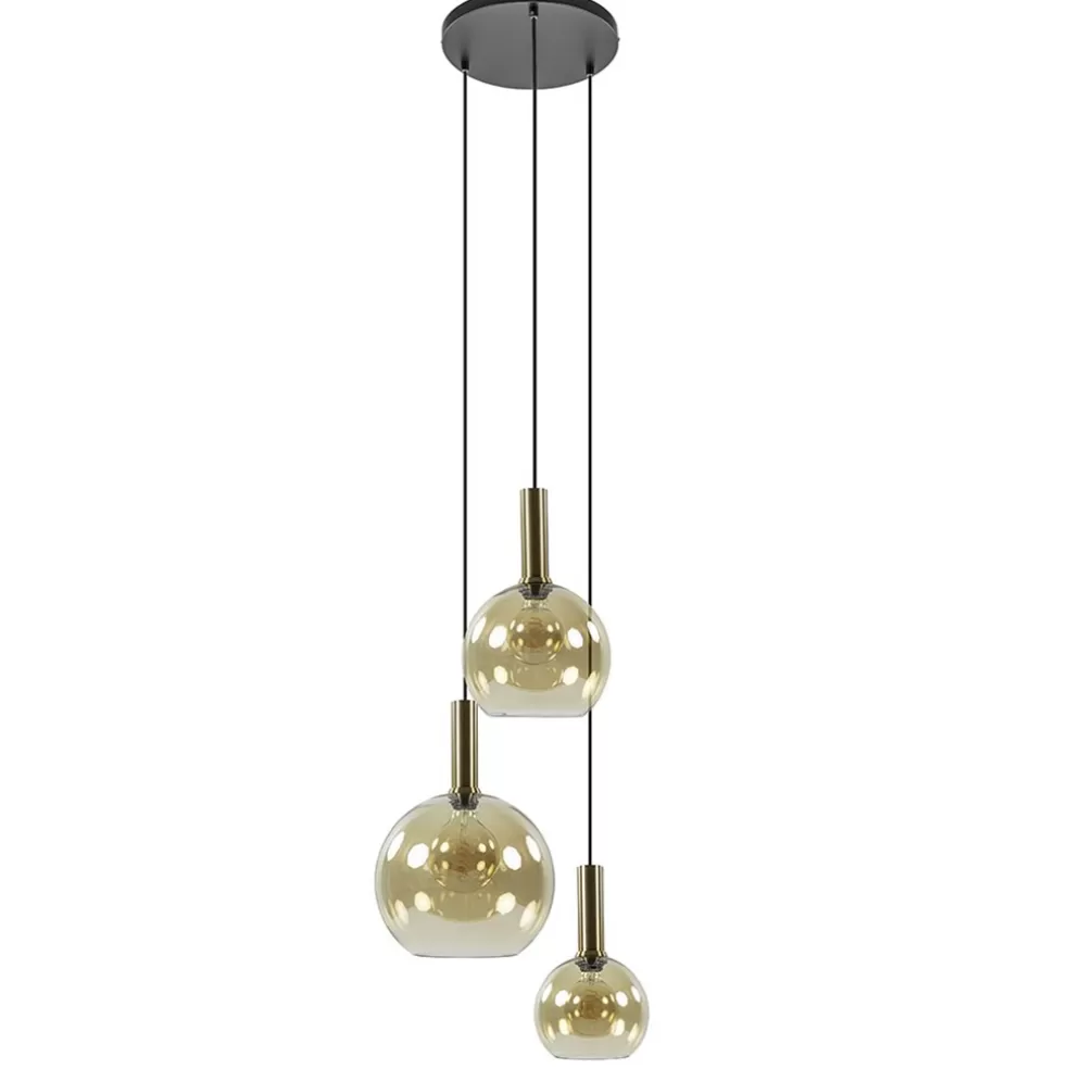 Shop Straluma Ronde hanglamp zwart/goud met amber glas