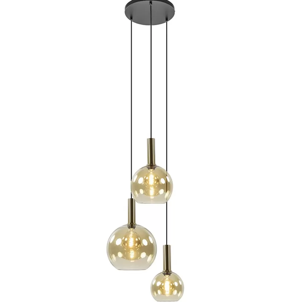 Shop Straluma Ronde hanglamp zwart/goud met amber glas