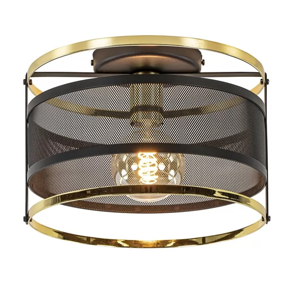 New Straluma Ronde plafondlamp gaas mat zwart met hoogglans goud