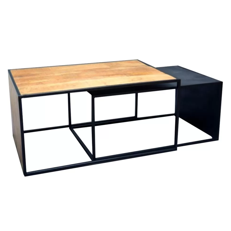 New Straluma Salontafel set van 2 zwart/hout