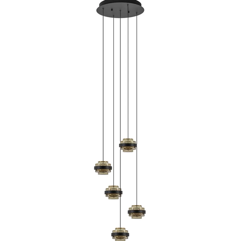 Store Straluma Sfeervolle 5-lichts hanglamp zwart/champagne inclusief LED