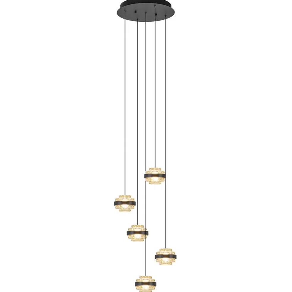 Store Straluma Sfeervolle 5-lichts hanglamp zwart/champagne inclusief LED