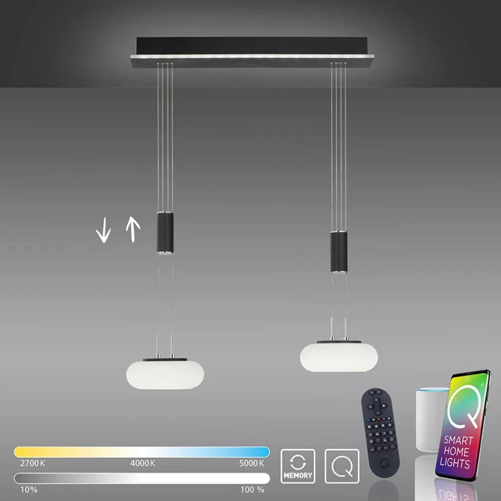 Fashion Straluma Smart hanglamp 2-lichts mat zwart met opaal glas dimbaar