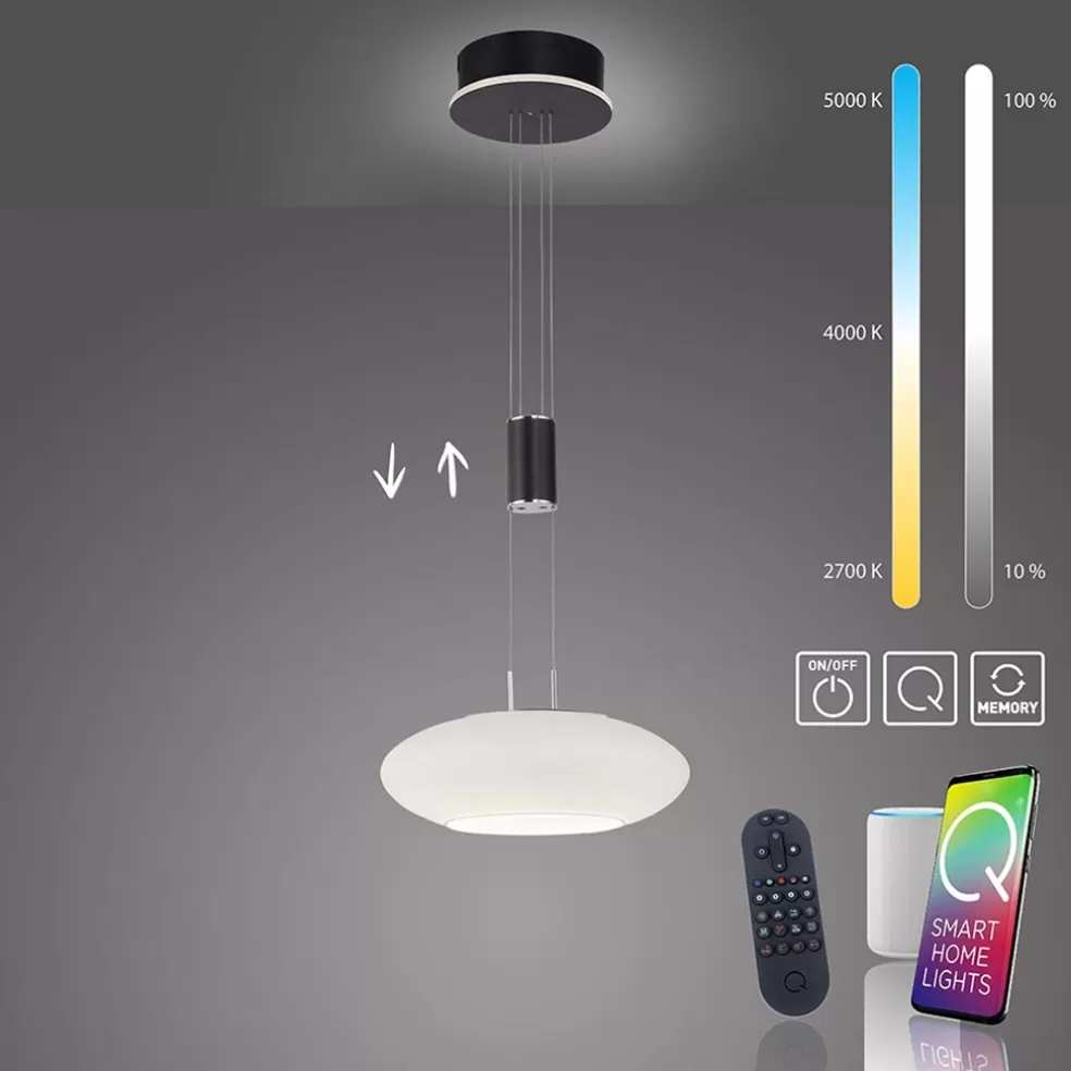 Store Straluma Smart hanglamp mat zwart met opaal glazen kap