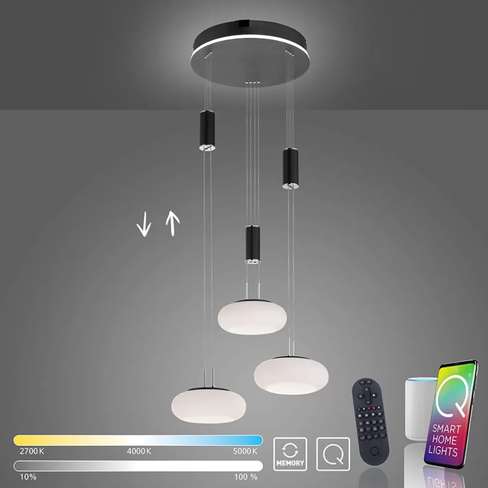 Best Sale Straluma Smart hanglamp rond 3-lichts dimbaar zwart/opaal