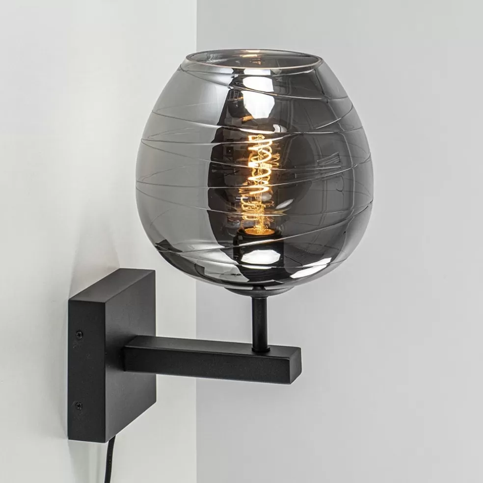 Clearance Straluma Smoke glazen wandlamp met zwart inclusief snoer