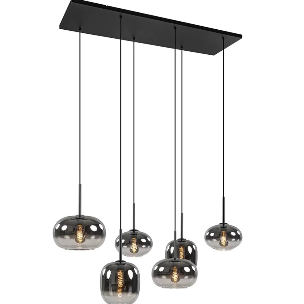 Fashion Straluma Stijlvolle 6-lichts hanglamp zwart met gradiënt smoke glas