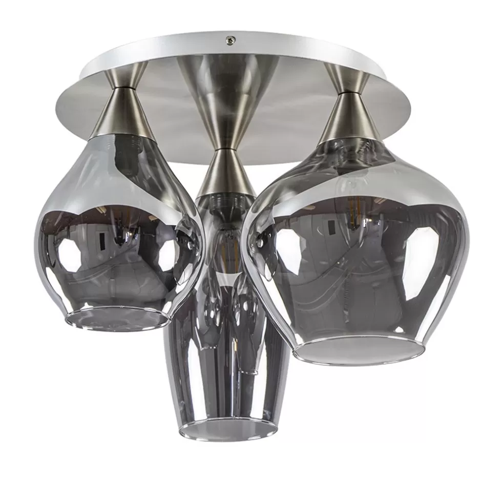 Clearance Straluma Stijlvolle plafondlamp nikkel mat met smoke glas