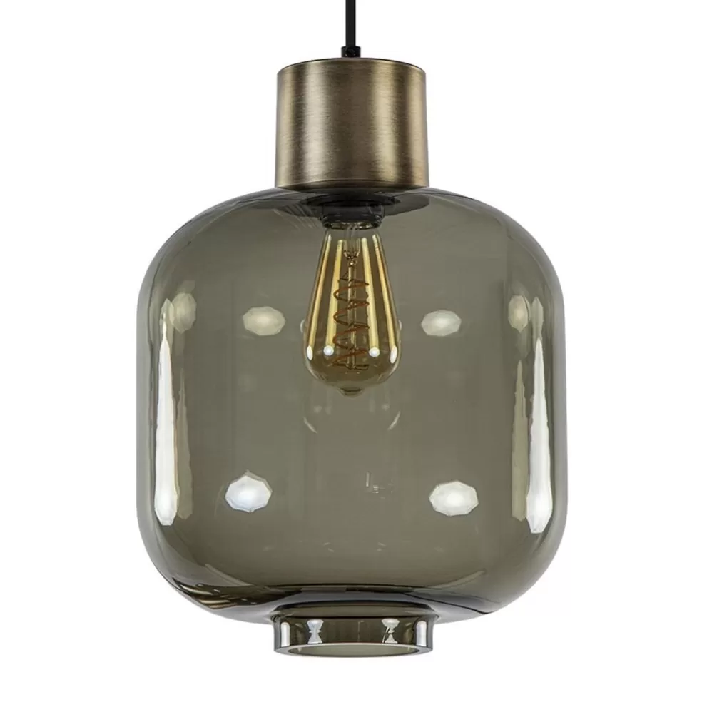 Hot Straluma Stijvolle hanglamp smoke glas met bronzen fitting