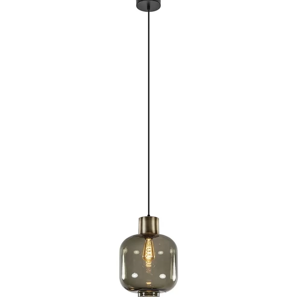 Hot Straluma Stijvolle hanglamp smoke glas met bronzen fitting