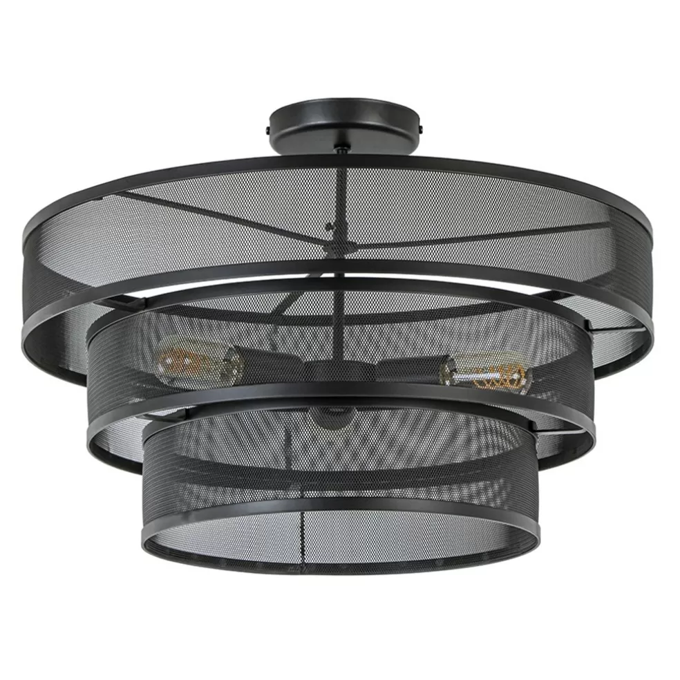 New Straluma Stoere ronde plafondlamp mat zwart metaal 56 cm