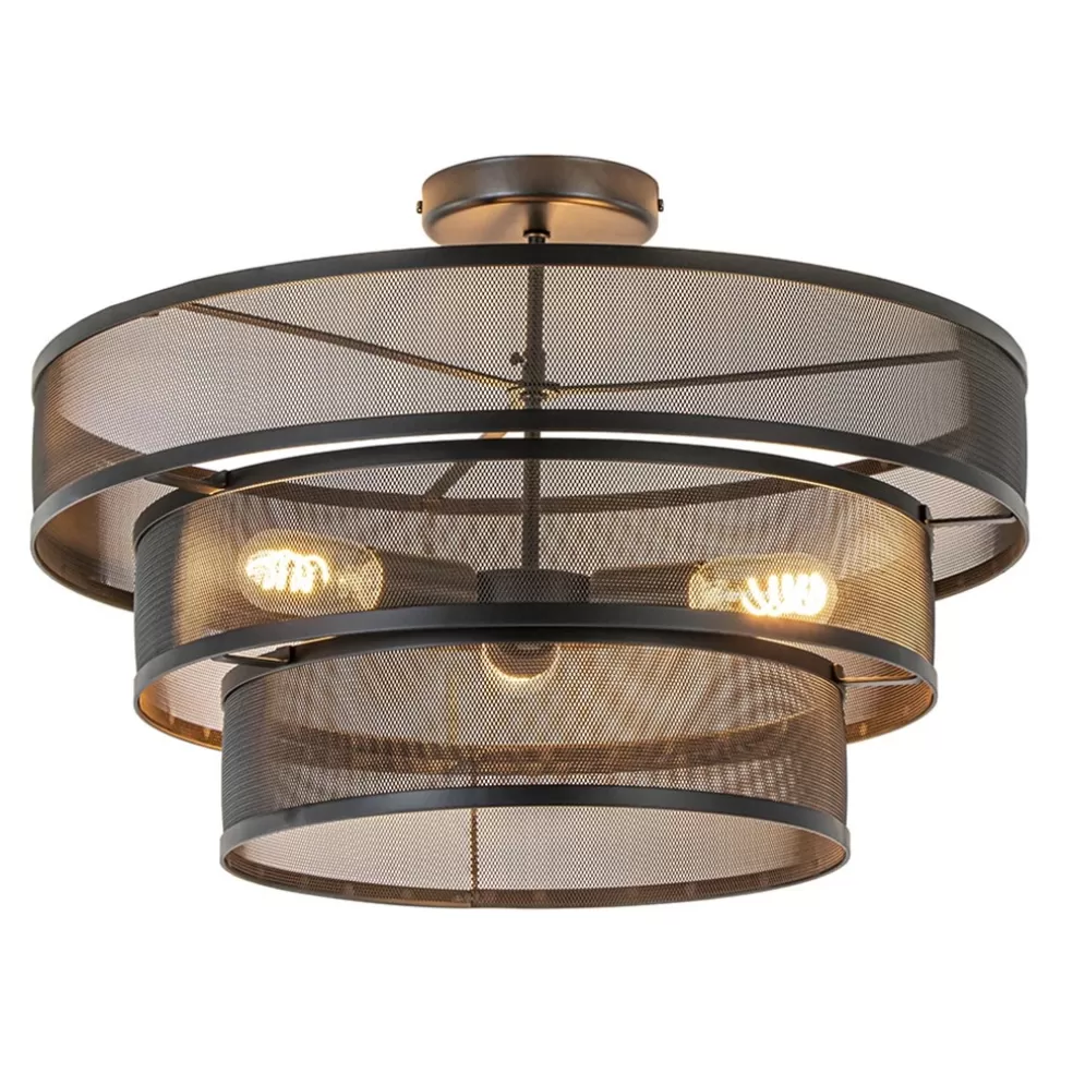 New Straluma Stoere ronde plafondlamp mat zwart metaal 56 cm