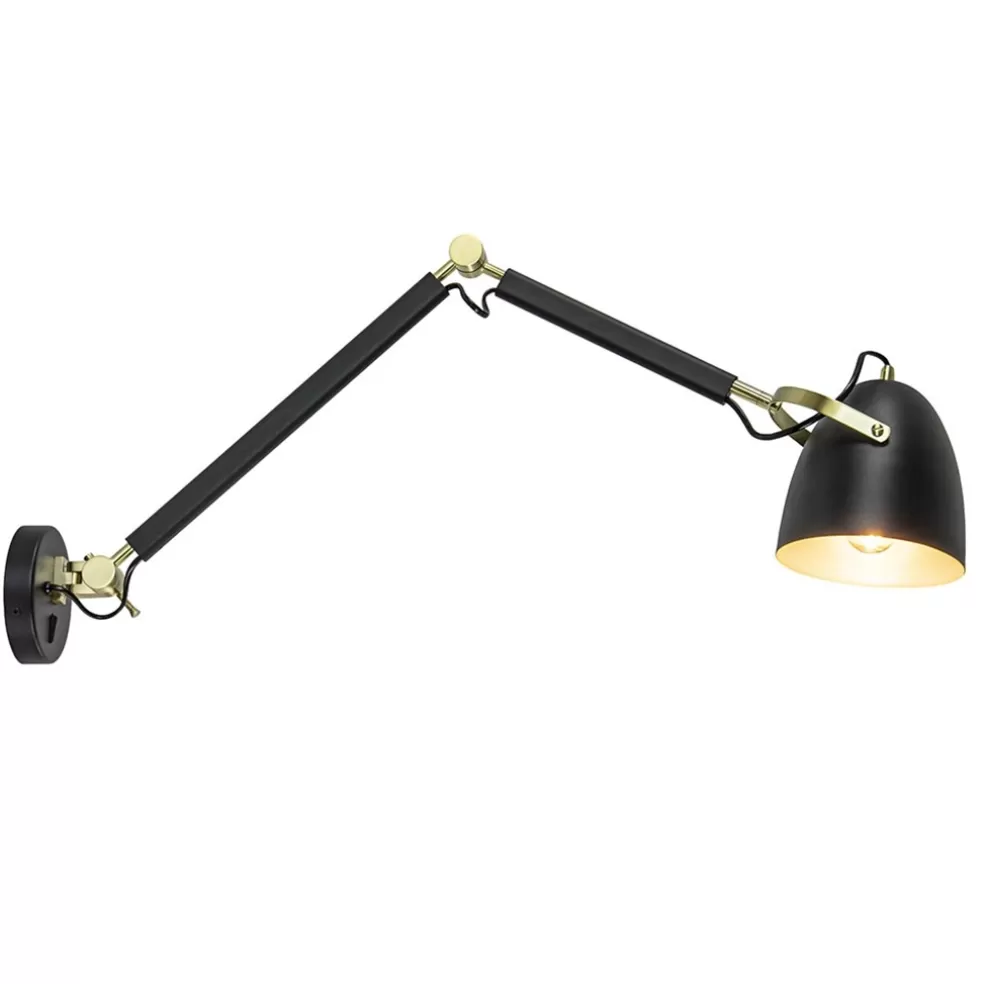 Store Straluma Verstelbare wandlamp mat zwart met gouden details