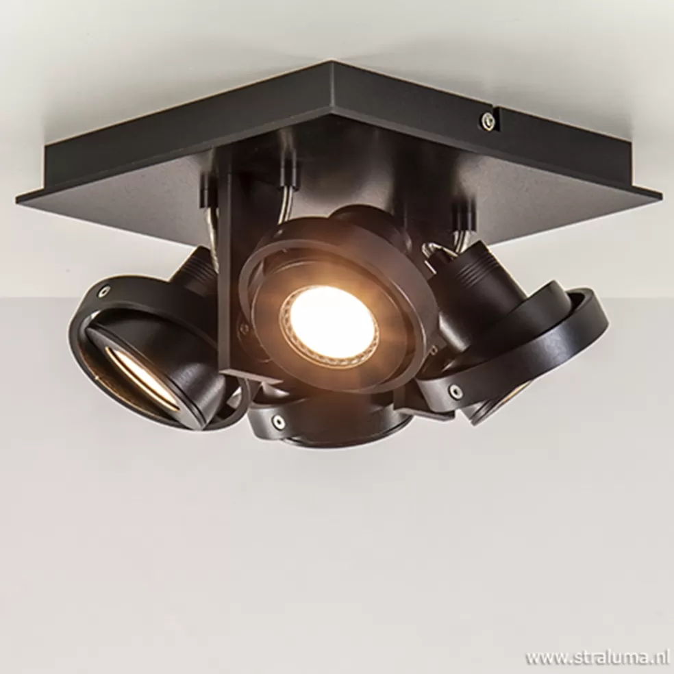 Outlet Straluma Vierkante LED plafondlamp 4-lichts zwart