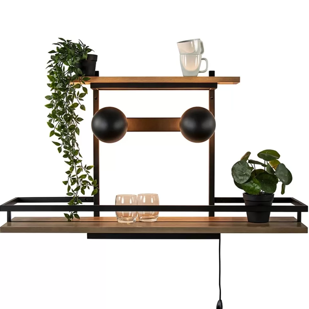 Outlet Straluma Wandlamp/wandrek zwart met houten planken