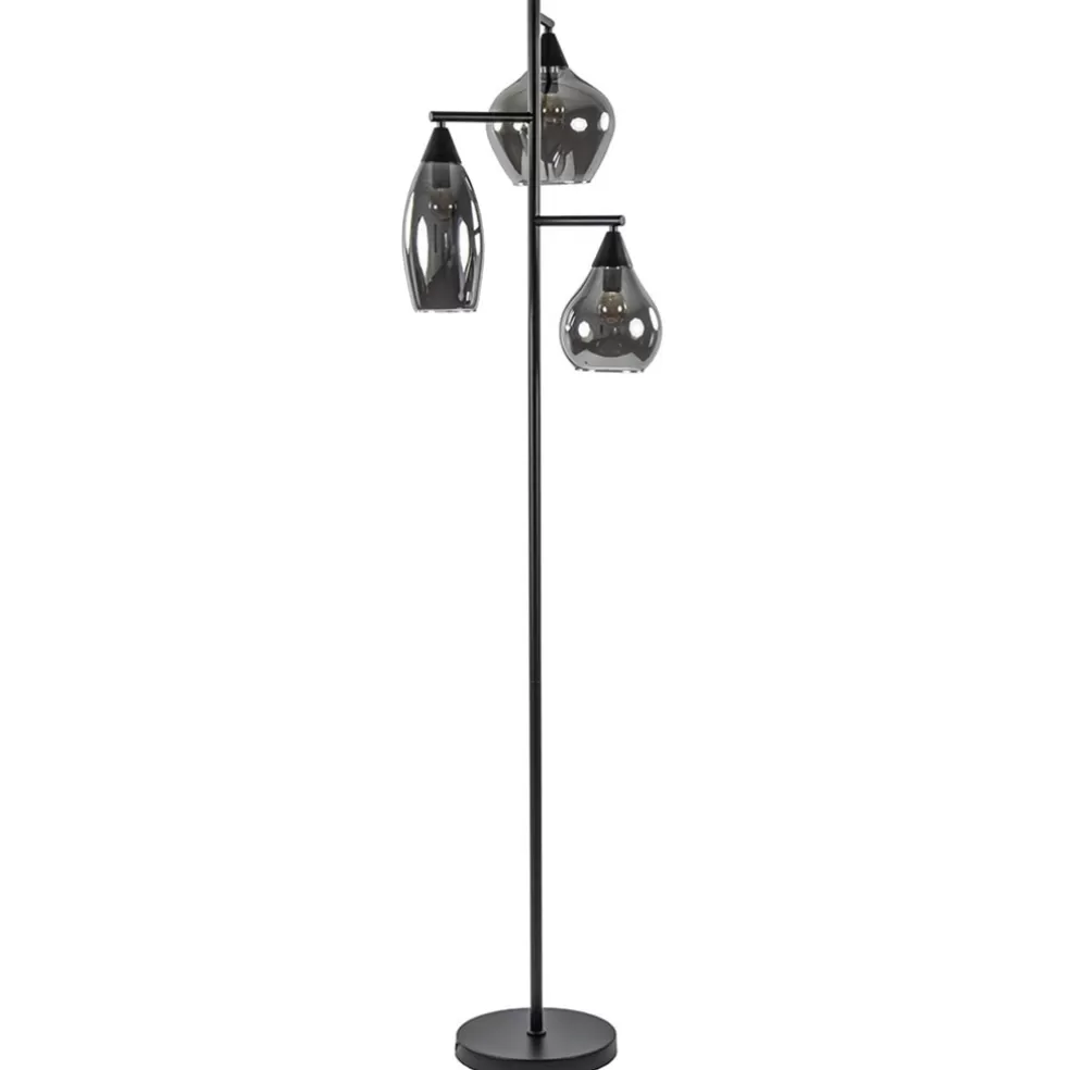 Discount Straluma Zwart metalen vloerlamp met titanium glazen kappen