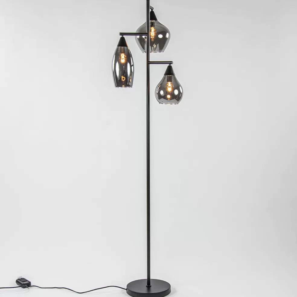 Discount Straluma Zwart metalen vloerlamp met titanium glazen kappen